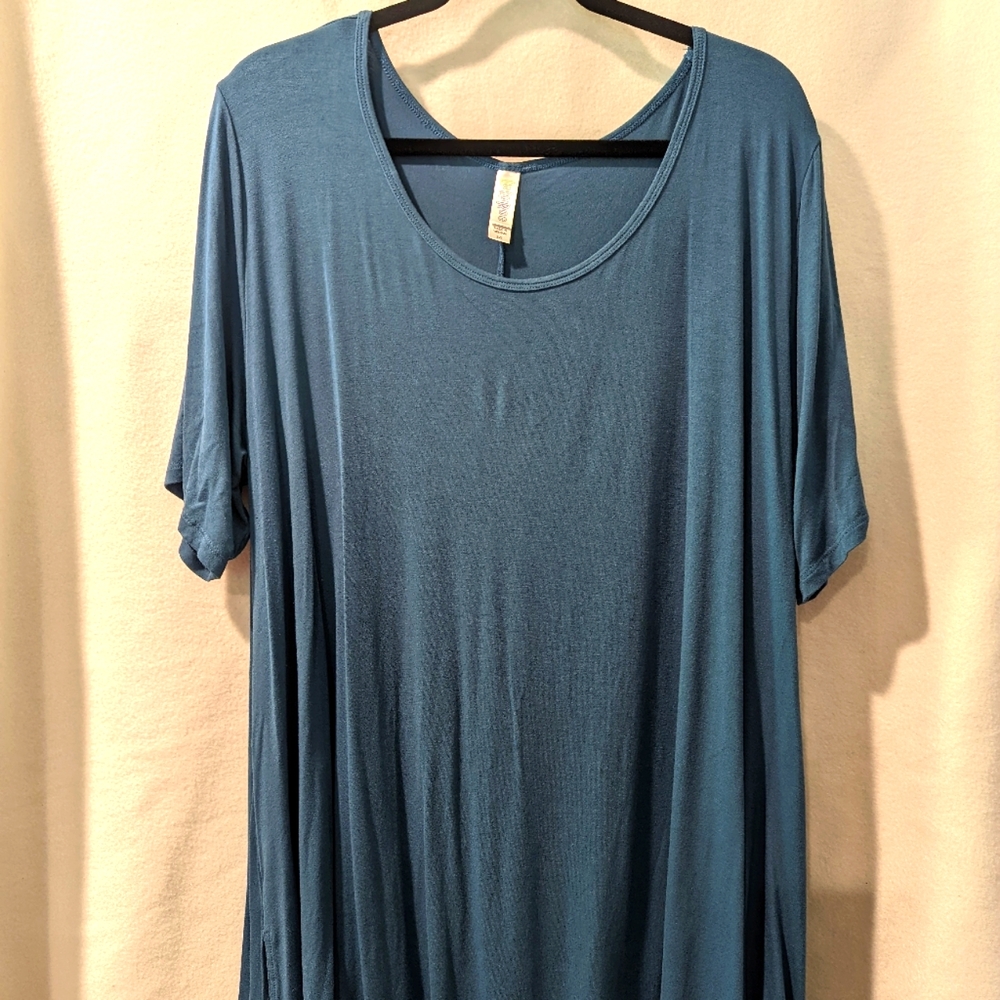 Blue green midi swing dress with short sleeves